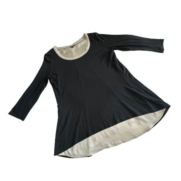 Ann Taylor Women's Small Black & Tan 3/4 Sleeves Boat Neckline Blouse/Tee Top - Picture 5 of 15